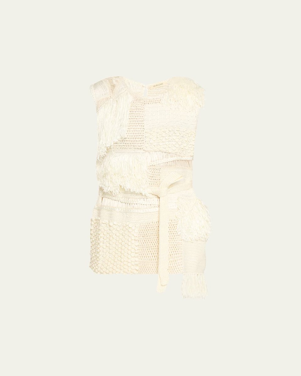 Laia Patchwork Mixed-Knit Sleeveless Top With Belt